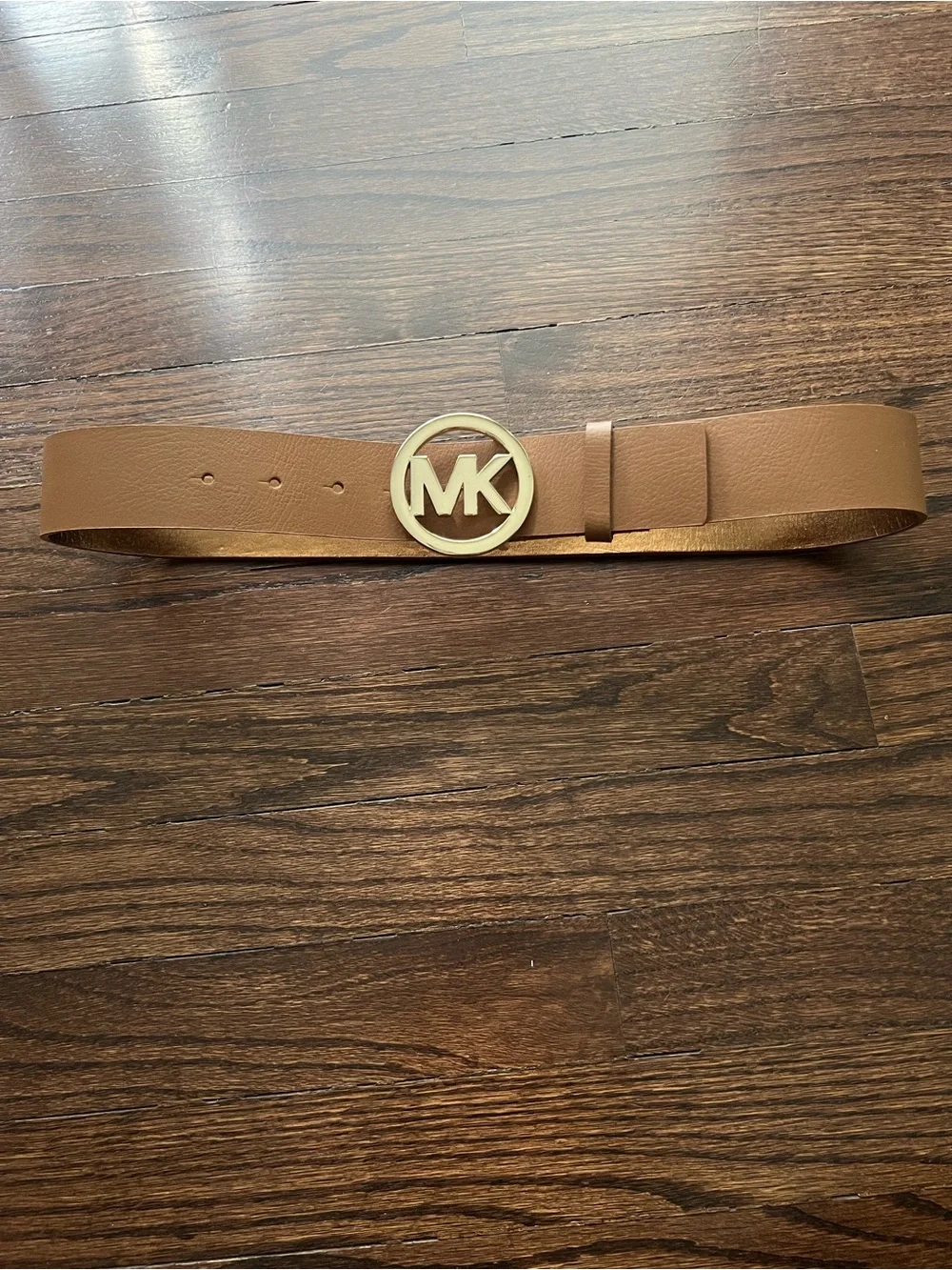 Michael Kors Leather Belt with Gold MK Circle Buckle